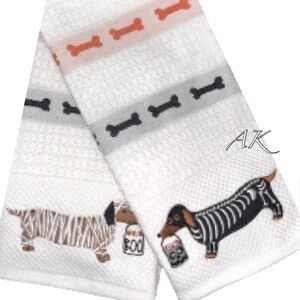 Dachshund Halloween Kitchen Towels 2pc Set 🐾 Doxie Wiener
